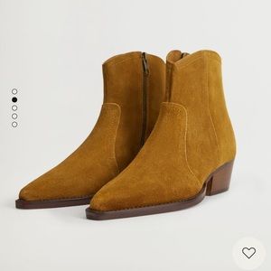 MANGO Leather Suede Pointed Ankle Boots